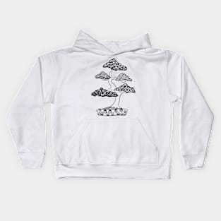 Black and White Bonsai Line Drawing Kids Hoodie